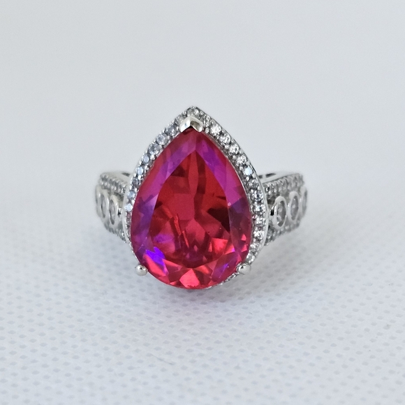 Genuine Volcanic Quartz & White Zircon Ring Sterling Silver Platinum Size 7! - Picture 3 of 13